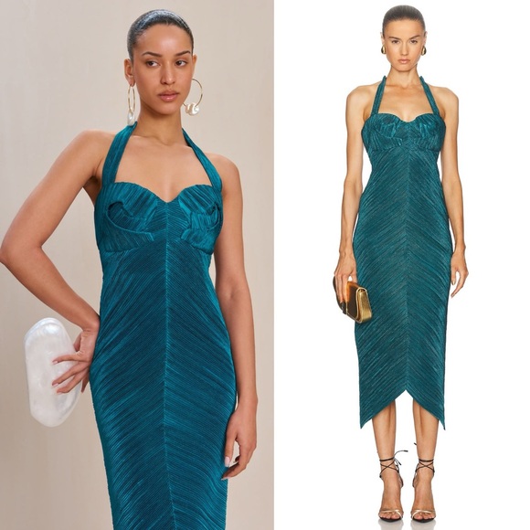 cult gaia Dresses & Skirts - Cult Gaia Milo Plisse Halter Midi Dress in Sea Moss 6